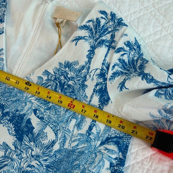 Mestiza Women White & Blue Floral Printed Tie-Belt High Low Hem Maxi Dress Sz L - Picture 9 of 16